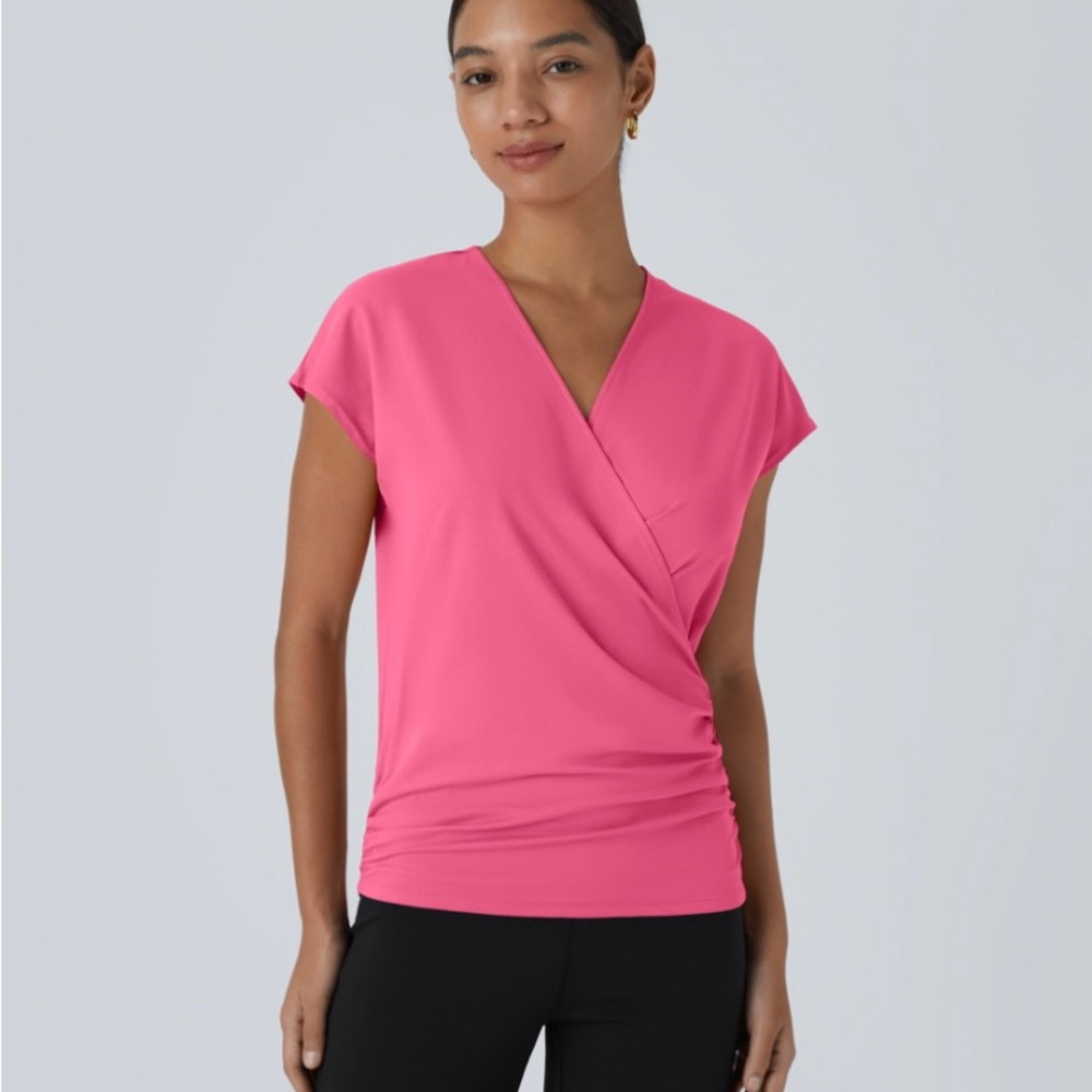 HALARA Pink Short Sleeve Wrap-Front Tee